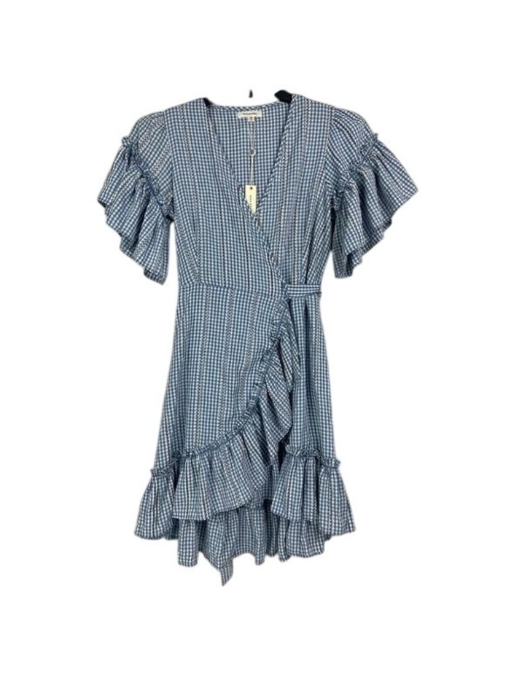 Max Studio Blue Gingham Ruffle Wrap Dress NWT Women's XS